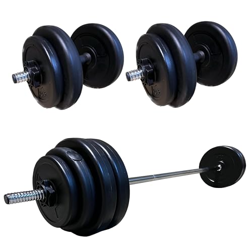 BSFIT® Kit de pesas y Mancuernas Regulables (Set de 10lb 5lb 2,5lb) - Juego de Pesas Ajustables para Musculación y Entrenamiento de Fuerza - Barra Hierro - Gimnasio en Casa