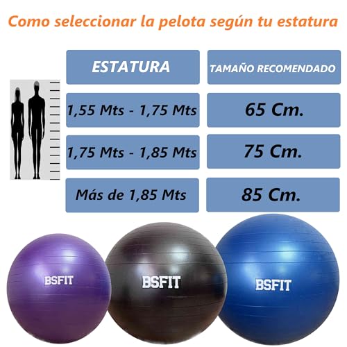 BSFIT, Pelota de Pilates, Pelota Embarazada de 65 cm, Pilates Accesorios, Fitness, Embarazo, Descubre una Variedad en Balon Yoga y Accesorios para tu Rutina de Ejercicio (Diametro 65cm)