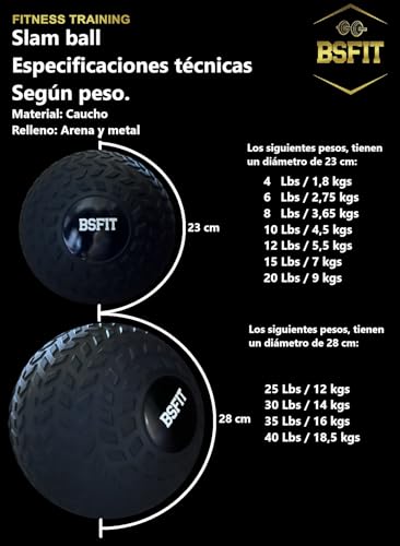 BSFIT - Slam Ball Balon Medicinal, Goma de Ejercicio. Descubre la Versatilidad de los Balones Medicinales, Medicine Ball en Tu Rutina de Ejercicios (15 LB)