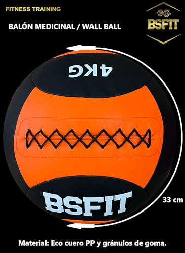 BSFIT Wall Ball 4 kg Pelota Ideal para Ejercicios de Functional Fitness, fortalecimiento y tonificación Muscular - Agarre Antideslizante Workout, Balon Medicinal