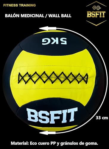 BSFIT Wall Ball 5 kg Pelota Ideal para Ejercicios de Functional Fitness, fortalecimiento y tonificación Muscular - Agarre Antideslizante Workout, Balon Medicinal