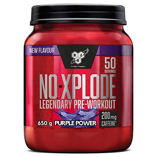 BSN Nutrition N.O.-Xplode Suplemento Alimenticio en Polvo, Apoyo de Energía y Concentración con Cafeína, Aminoácidos, Vitamina C y Zinc, Explosión Púrpura, 50 Porciones, 650 g