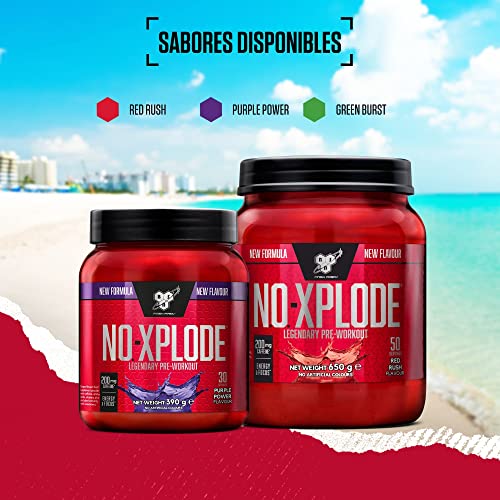 BSN Nutrition N.O.-Xplode Suplemento Alimenticio en Polvo, Apoyo de Energía y Concentración con Cafeína, Aminoácidos, Vitamina C y Zinc, Explosión Púrpura, 50 Porciones, 650 g