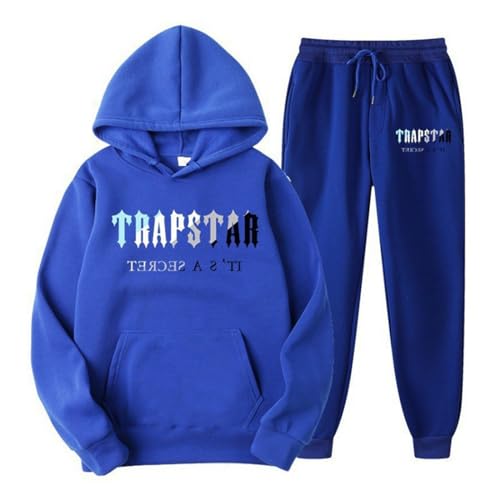 BTBDYDH CháNdal Trapstar Hombre 2 Piezas Conjunto De CháNdal Trapstar Chandal London Con ImpresióN De Logotipo Sudadera Trapstar Mujer Trapstar Con Capucha Unisexo (03-azul real,S)