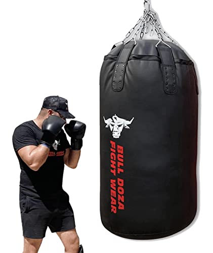 BULL DOZA FIGHT WEAR Saco de Boxeo autollenable para Trabajo Pesado - Saco de Boxeo con Cadenas Colgantes, Giratorio, mosquetones (Negro)(3.5FT XXL Jumbo Tank)