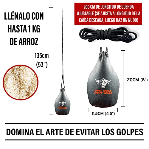 BULL DOZA FIGHT WEAR Saco de reacción Slip Dodge - Ancho del Golpe - 1 kg Cuando está Lleno - Cuerda de 2 m incluida - Saco de Boxeo MMA - Negro - Saco de Defensa n.° 1 1 (no de Boxeo) (Negro)(M)