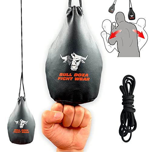 BULL DOZA FIGHT WEAR Saco de reacción Slip Dodge - Ancho del Golpe - 1 kg Cuando está Lleno - Cuerda de 2 m incluida - Saco de Boxeo MMA - Negro - Saco de Defensa n.° 1 1 (no de Boxeo) (Negro)(M)