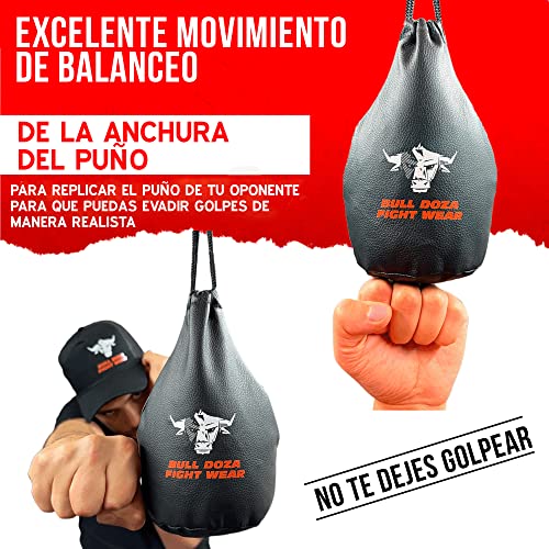 BULL DOZA FIGHT WEAR Saco de reacción Slip Dodge - Ancho del Golpe - 1 kg Cuando está Lleno - Cuerda de 2 m incluida - Saco de Boxeo MMA - Negro - Saco de Defensa n.° 1 1 (no de Boxeo) (Negro)(M)