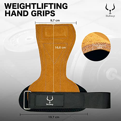 Bullstep Calleras para crossfit hombre y mujer sin agujeros en cuero de vaca. Guantes gimnasio, calleras para crosstraining, calistenia, Halterofilia, Gimnasia, levantamiento de pesas