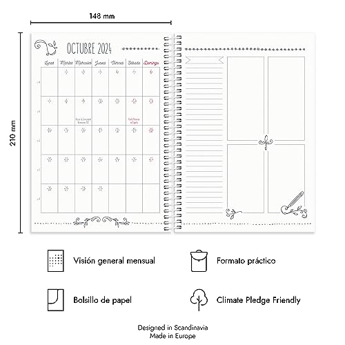 Burde Agenda Doodle 2024 | Agenda semanal 2024 | Formato A5 21 cm x 15 cm | Vista semanal | Incluye 142 pegatinas | En español Doodle