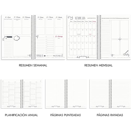 Burde Agenda Doodle 2024 | Agenda semanal 2024 | Formato A5 21 cm x 15 cm | Vista semanal | Incluye 142 pegatinas | En español Doodle