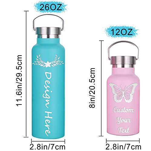 Busparst Botellas de Agua Personalizadas Aisladas con Pajita Botella de Agua Deportiva Grabada Personalizada con Nombre Botella de Agua de Acero Inoxidable Personalizada para NiñAs Y NiñOs