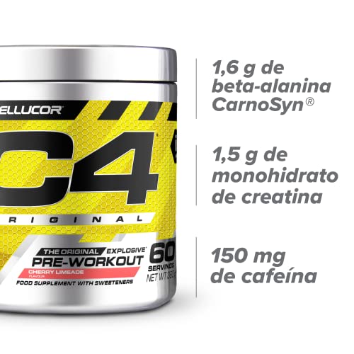 C4 Original - Suplemento en polvo para preentrenamiento - Lima y cereza | Bebida energética para antes de entrenar | 150 mg de cafeína + beta alanina + monohidrato de creatina | 60 raciones