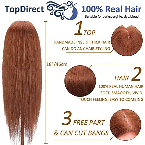 Cabeza de Maniquí, TopDirect 18" 100% Cabello Humano Real Practicas Formación Muñeca de la Cosmetología para Peluquería, Cabeza de Muñeca con Soporte de Mesa + Accesorios de Peinado