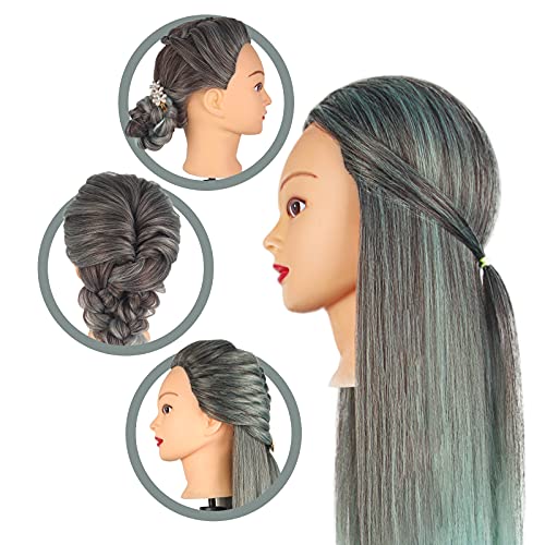 Cabeza Peluqueria, Auzass Cabeza Maniqui 26-28Inch 100% Pelo Sintético Ombre Suave Muñeca Peluqueria Cabeza Maniqui Peluqueria con Abrazadera+ Accesorios de Peinado DIY para Practicar Peinados