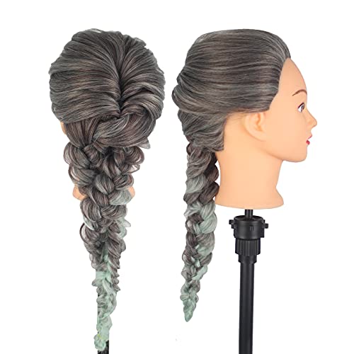 Cabeza Peluqueria, Auzass Cabeza Maniqui 26-28Inch 100% Pelo Sintético Ombre Suave Muñeca Peluqueria Cabeza Maniqui Peluqueria con Abrazadera+ Accesorios de Peinado DIY para Practicar Peinados