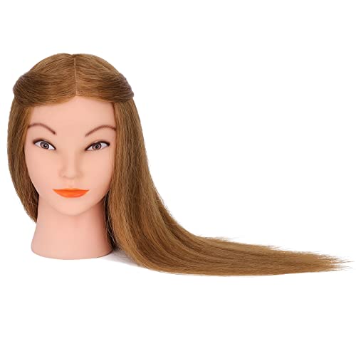 Cabeza Peluqueria Pelo Natural, MYSWEETY 100% Cabello Humano 18" Cabeza Maniqui Marrón Claro Maniquí Peluquería Pelo Natural para Plancha, Rizador, Practicar Todo Tipo de Peinados, Curso de Peliqueria