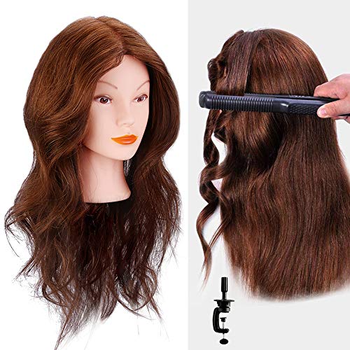 Cabeza Peluqueria Pelo Natural, MYSWEETY 100% Cabello Humano 45cm Cabezal de Peluquería para Curling, Alisar, Cabeza de Muñeca de Cosmetología Maniqui