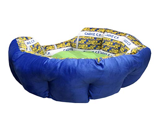 CÁDIZ CF - Cama para Mascotas, Perros, Gatos, Conejos, Talla S/M, Variedad de Tamaños Disponibles, Forma de Estadio, Cojín Independiente, Producto Oficial (CyP Brands)