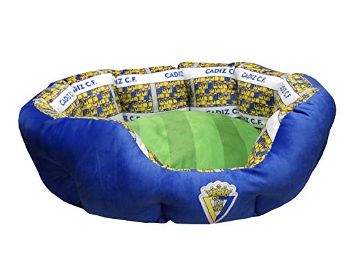 CÁDIZ CF - Cama para Mascotas, Perros, Gatos, Conejos, Talla S/M, Variedad de Tamaños Disponibles, Forma de Estadio, Cojín Independiente, Producto Oficial (CyP Brands)