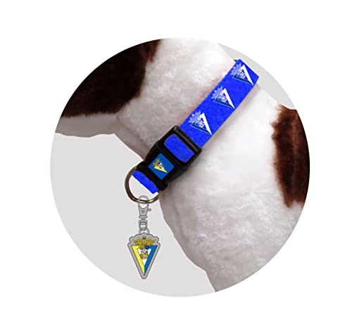 CÁDIZ CF - Chapa Identificativa para Perro, Placa para Grabar de Identificación, Personalizada del Cádiz, para Mascotas, Color Plata, Azul y Amarillo, Producto Oficial de (CyP Brands).