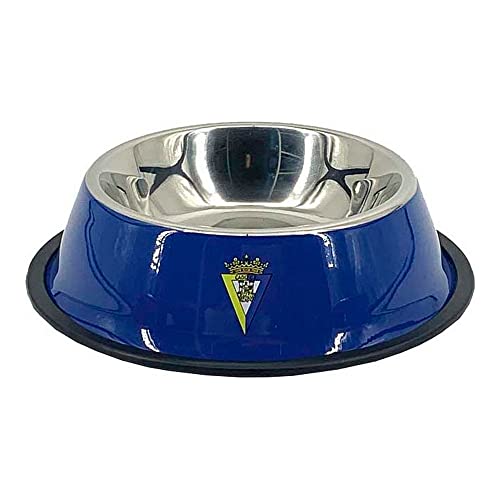 CÁDIZ CF - Comedero Perro y Gato, Acero Inoxidable, Antideslizante, Resistente, 22 x 22 x 5 cm, Color Azul, con Escudo del Equipo, Producto Oficial (CyP Brands)