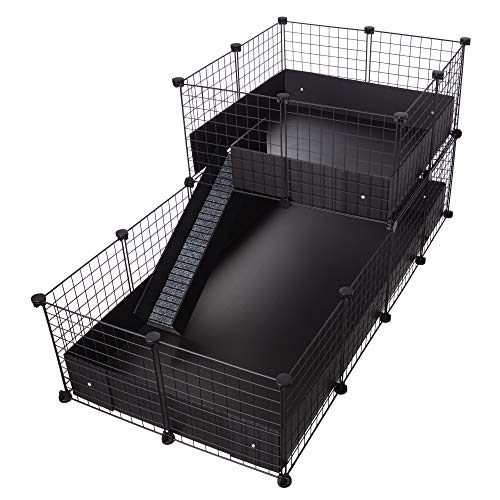 CagesCubes - Jaula CyC Deluxe (Base 2X4 + Loft 2x2 - Panel Negro) + Base de Coroplast en Negro para cobayas