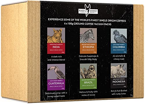 Caja de 6 Cafés Molidos Gourmet de origen único - COFFEES OF THE WORLD | 600g (6 x 100g) - Idea de Regalo para él y ella | Disfruta en la comodidad de tu hogar