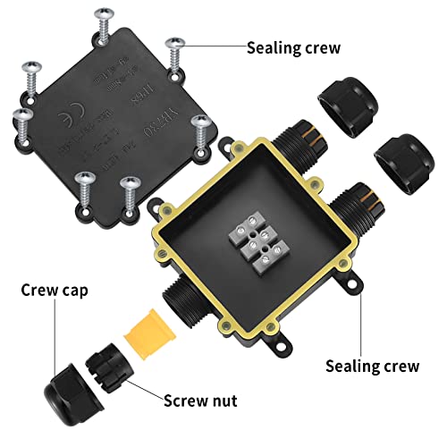 Caja de Conexiones IP68 Impermeable, 3 Vías Cajas de Empalmes Estanca Exterior Electrica, Conectores de Cable PA9 para Diámetro Cable 3-8mm y 9-14mm