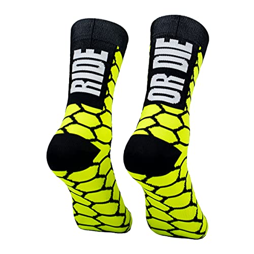 Calcetines de Ciclismo compresivos con Refuerzo en prepuntera. Edición Limitada. (Ride OR Die Amarillo, 37-39)