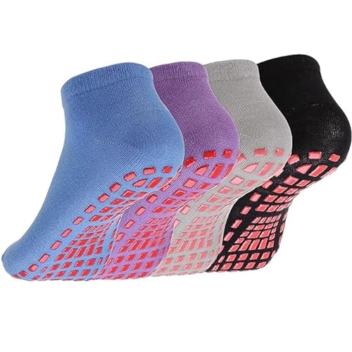 Calcetines de yoga con agarre para mujeres y hombres, 4 pares de calcetines de pilates antideslizantes para barra, danza, ballet, entrenamiento con soporte para el arco, 36-42 Große