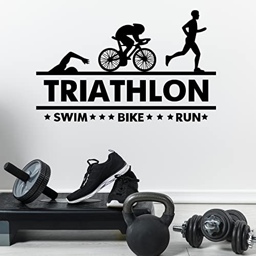 Calcomanías de pared deportivas de triatlón para bicicleta, natación, correr, deportes, para pared, extraíble, bricolaje, salud, fitness, arte, papel pintado para gimnasio, sala de juegos, dormitorio