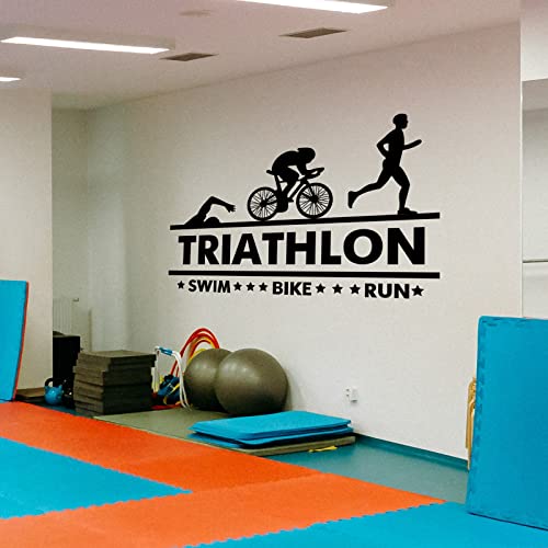 Calcomanías de pared deportivas de triatlón para bicicleta, natación, correr, deportes, para pared, extraíble, bricolaje, salud, fitness, arte, papel pintado para gimnasio, sala de juegos, dormitorio