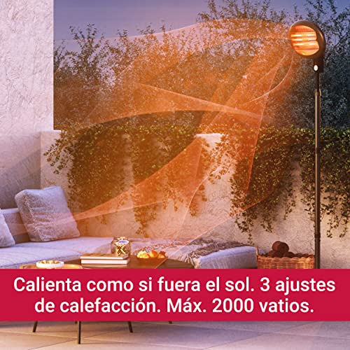 Calefactor radiante SUNTEC Night Sun | Calefactor exterior 2000 vatios | Calefacción eléctrica | Calefactor infrarrojo con soporte telescópico para balcón y terraza | Calefacción de cuarzo giratoria