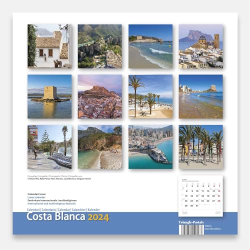 Calendario 2024 Pared Gran Formato COSTA BLANCA 30 x 30 cm | Enero a diciembre | Triangle Postals