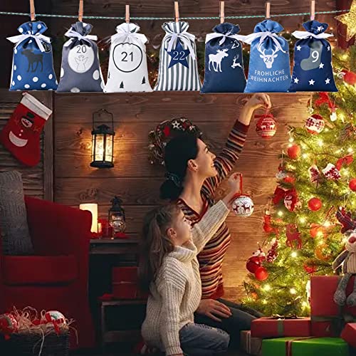 Calendario de Adviento de Navidad de 24 días, calendarios de Adviento colgantes, bolsas de regalo de dulces para decoraciones de fiesta de Navidad, calendario de Adviento de Navidad, juego de bolsas