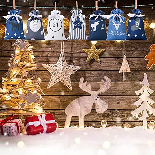 Calendario de Adviento de Navidad de 24 días, calendarios de Adviento colgantes, bolsas de regalo de dulces para decoraciones de fiesta de Navidad, calendario de Adviento de Navidad, juego de bolsas