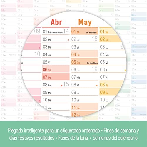 Calendario de pared 2024 A2 (59 x 42 cm) plegado en español 14 meses Dic 2023 – Ene 2025 | vista general de vacaciones, días festivos, calendario extra A3 y A4 | sostenible y neutro para el clima