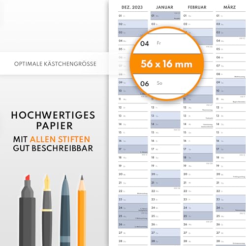 Calendario de pared XXL 2024 grande (90 x 60 cm), planificador anual 2024 horizontal como calendario para la pared, calendario anual para 14 meses con resumen de vacaciones, calendario plegado para la