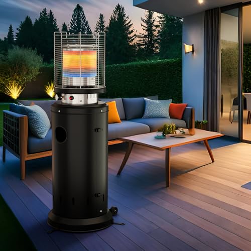 Calentador de terraza, Calefactor de Gas de 6,5 kW, Calefactor Radiante de Gas con cubierta protectora, Calefactor de Patio con encendido piezoeléctrico, Calefactor con ruedas, Negro