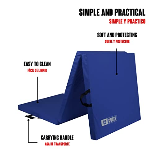 Calma Dragon 85620, Colchoneta Plegable Gimnasia Espuma PU Impermeable Alfombra de Protección en 3 Paneles Plegables 60x180x5cm Resistente Antideslizante Compacta Ligera para Yoga, Pilates (Azul)