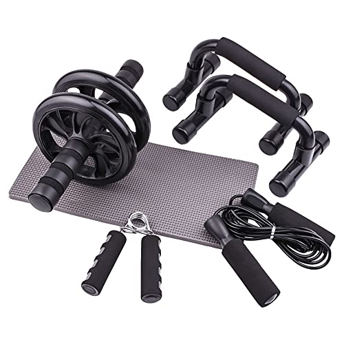 Calma Dragon CDR5e1 Rueda Abdominal, Rodillo Abdominal AB Wheel Set de Ejercicio en Casa 5 en 1, Fortalecedores de Manos, Cuerda de Saltar, Gimnasio Fitness en el Hogar, Juego de Ejercicio(Negro)