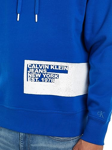 Calvin Klein Jeans Sudadera con Capucha con Logotipo de Bloqueo de Plantillas Tejidos Pesados, Kettle Blue, XXL para Hombre