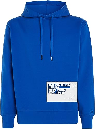 Calvin Klein Jeans Sudadera con Capucha con Logotipo de Bloqueo de Plantillas Tejidos Pesados, Kettle Blue, XXL para Hombre