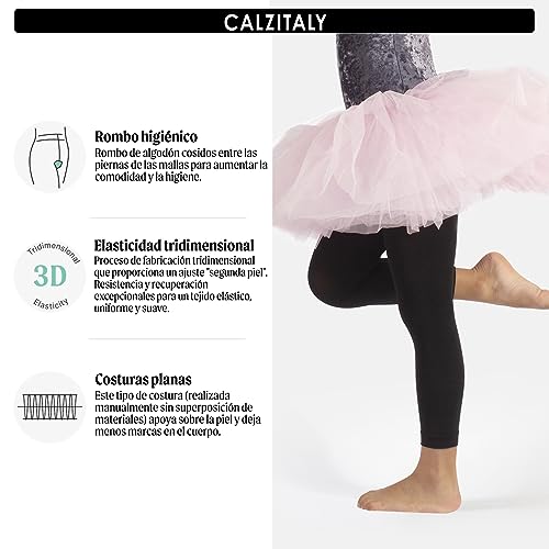 CALZITALY PACK 1 o 2 PARES - Leggings de danza para bebés, Leggings de ballet, Leotardos de ballet, Negro, Rosa, 4-6, 8-10, 12-14 años, 60 Den, Made in Italy (8-10 Años, Negro)