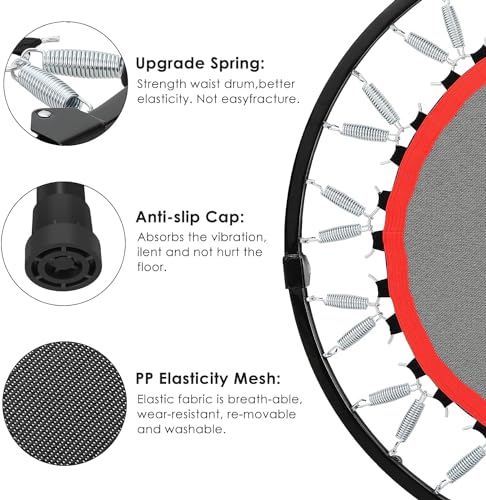 Cama elástica de interior de 101 cm de diámetro, plegable, para adultos y niños, capacidad de carga de 150 kg, altura de pasamanos ajustable, entrenamiento de resistencia, color negro