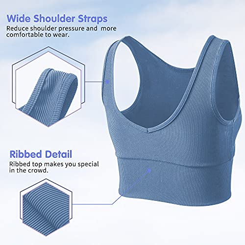 Camiseta sin mangas de entrenamiento para mujer, camiseta sin mangas sólida y cómoda para deportes, fitness, yoga, reversible, acanalada, Azul/Marrón, Medium