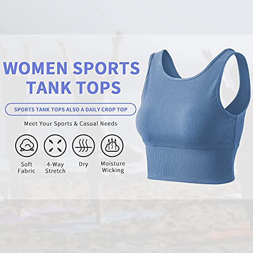 Camiseta sin mangas de entrenamiento para mujer, camiseta sin mangas sólida y cómoda para deportes, fitness, yoga, reversible, acanalada, Azul/Marrón, Medium