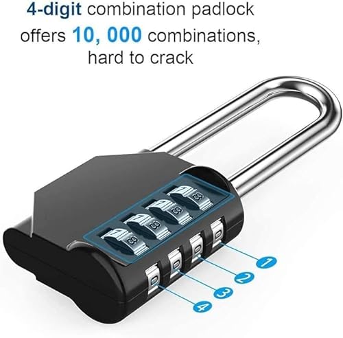 candado combinacion. candado taquilla - candado seguridad 4 digitos - candado numerico con clave de seguridad - candado taquilla gimnasio - candado maleta viaje, cajones, gym (1 unidad, negro)