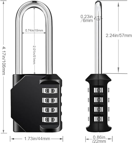 candado combinacion. candado taquilla - candado seguridad 4 digitos - candado numerico con clave de seguridad - candado taquilla gimnasio - candado maleta viaje, cajones, gym (1 unidad, negro)